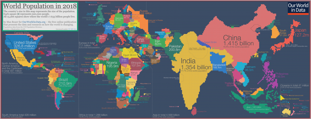 világtérkép országokkal lakosság szám szerint