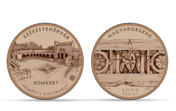 Székesfehérvár, Romkert Nemzeti Emlékhely” megnevezéssel, 2000 forint névértékű, bronzpatinázott színesfém emlékérmét bocsátott ki a Magyar Nemzeti Bank.
