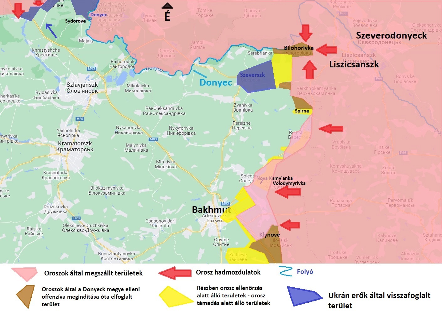 Térkép a Donbasszban folyó harcokról