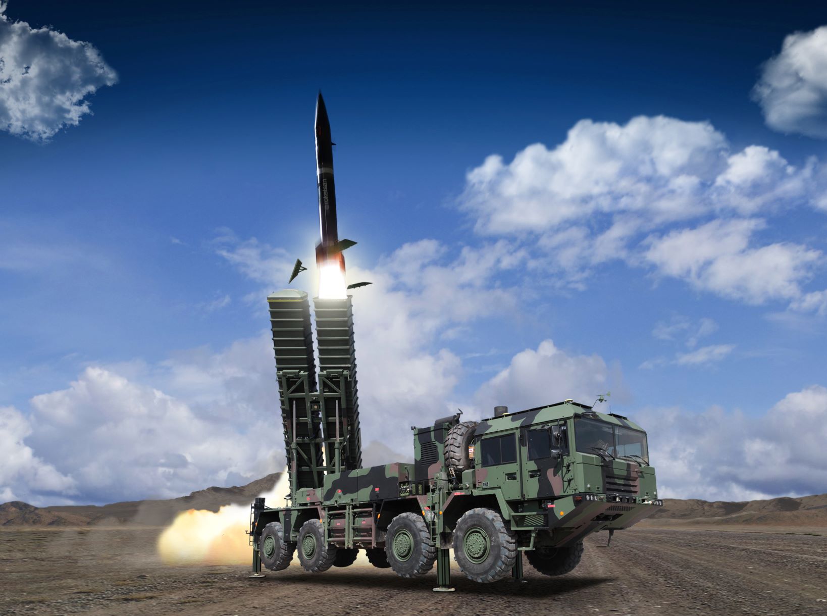 Khan taktikai ballisztikus rakétát indtíanak a Roketsan MBRL indítójárművéről