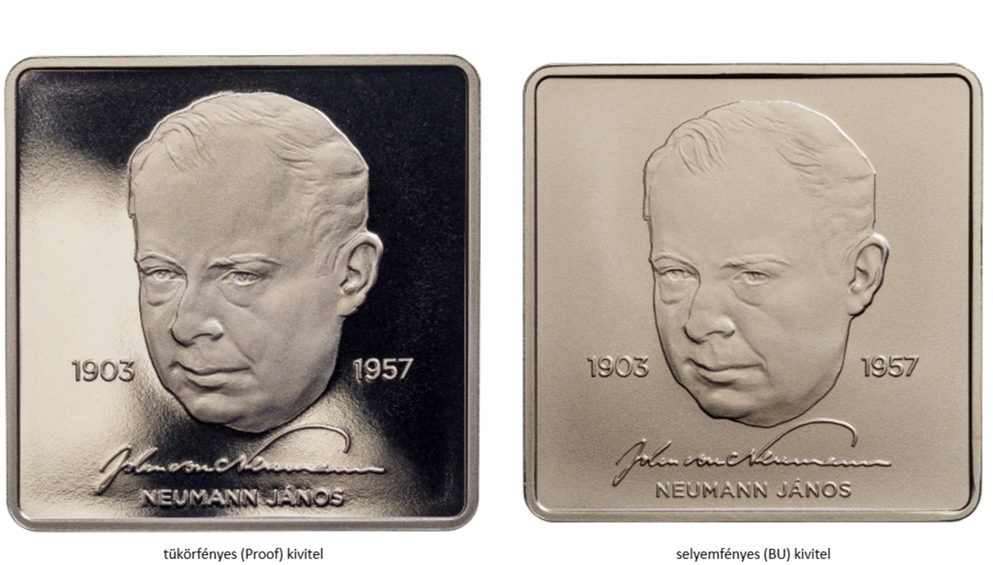 Az emlékérme hátoldalán Neumann János portréja található, amely egy 1940-es évekbeli fotó alapján készült és alkotóereje teljében láttatja a világhírű tudóst. A portrétól balra és jobbra a világhírű magyar matematikus születési és halálozási évére utaló „1903” és „1957” évszámok olvashatóak. A hátoldal alsó részén Neumann kézjegye, alatta a „NEUMANN JÁNOS” felirat látható.