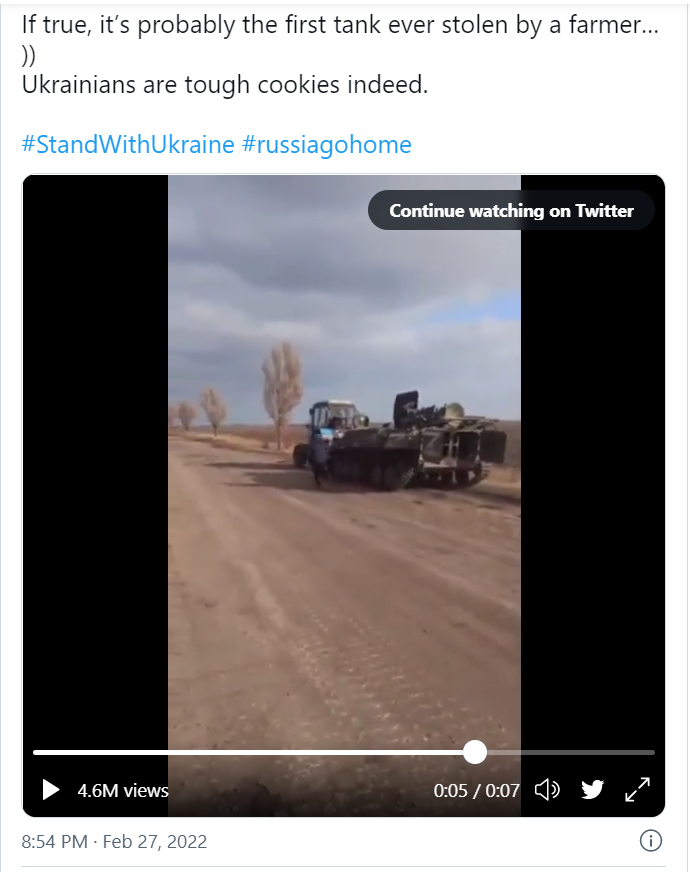 Az ellopott orosz harcjármű. Ebben a bejegyzésben is tankként hivatkoznak rá. A képen nehéz kivenni, hogy milyen felépítmény van a járművön