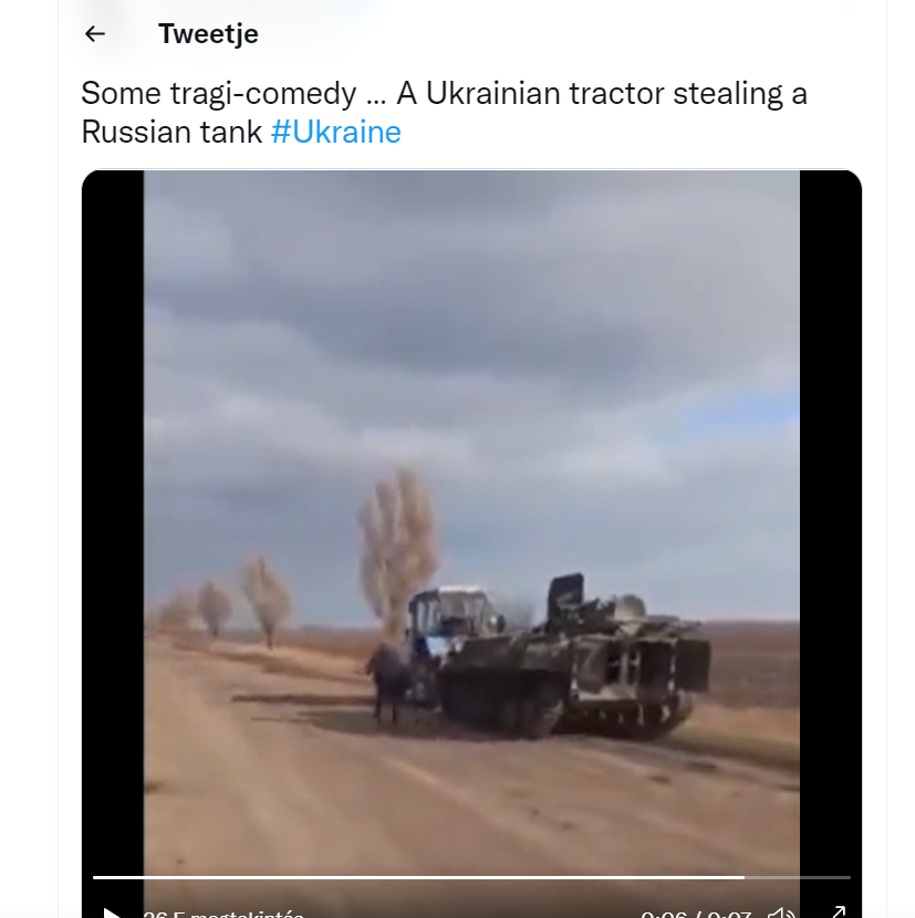 Az ellopott orosz harcjármű. Ebben a bejegyzésben is tankként hivatkoznak rá. A képen nehéz kivenni, hogy milyen felépítmény van a járművön.