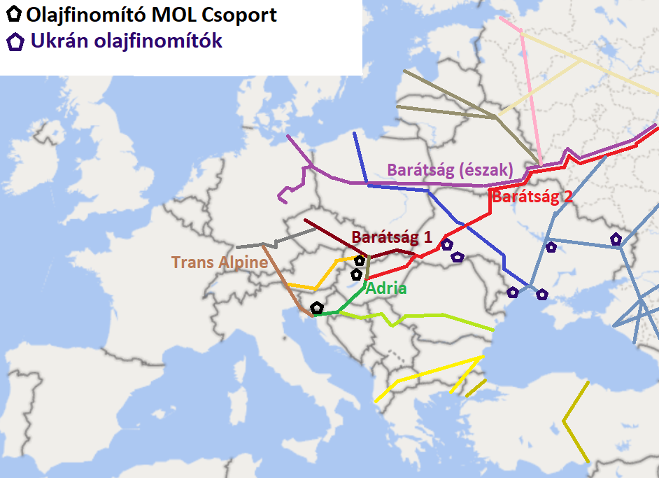 Főbb olajvezetékek Európában