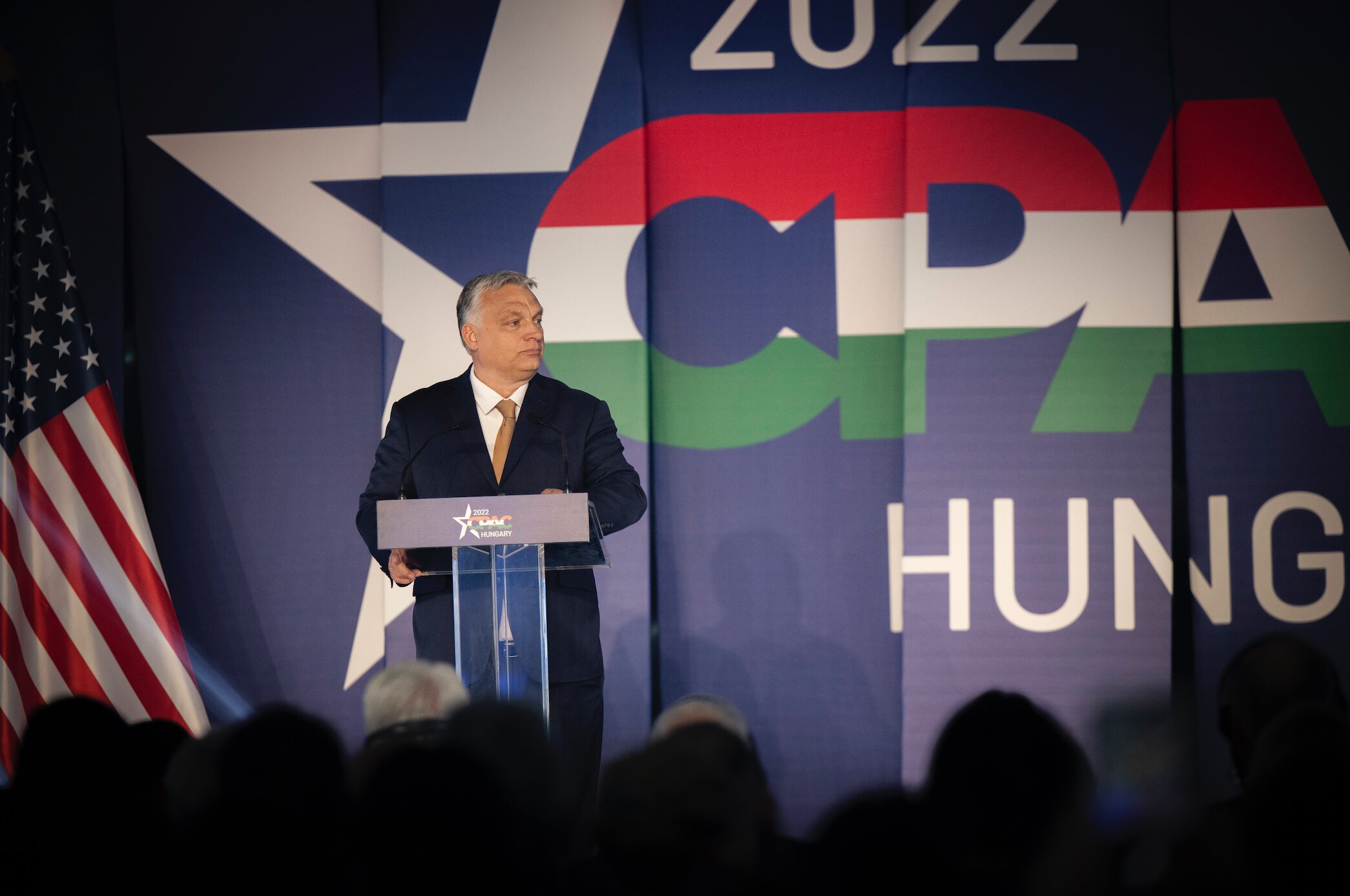 Orbán Viktor miniszterelnök, az esemény főszónoka beszédet mond a Conservative Political Action Conference (CPAC) Hungary elnevezésű, kétnapos konzervatív politikai fórum első napján a Bálna Budapestben 2022. május 19-én.