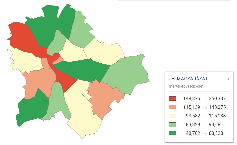 Százezer lakosra jutó lakásbetörések száma a budapesti kerületekben (2019)